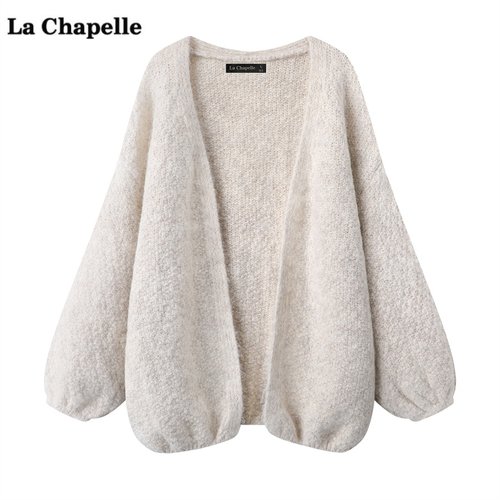 拉夏贝尔/La Chapelle慵懒风灯笼袖针织开衫女冬新款宽松毛衣外套