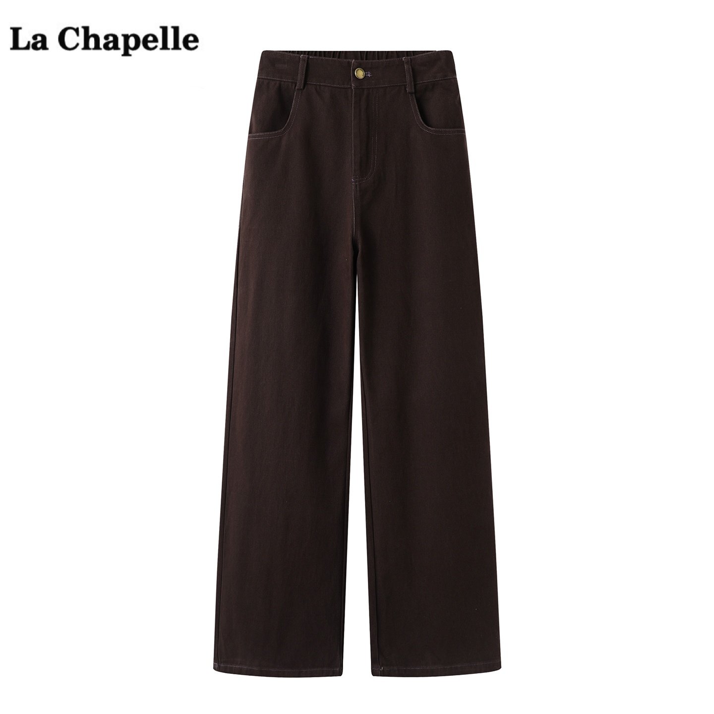 拉夏贝尔/La Chapelle咖色阔腿牛仔裤女秋季新款显瘦直筒休闲裤,女装/女士精品,休闲裤,淘宝优惠券,粉丝福利购,淘宝优惠卷