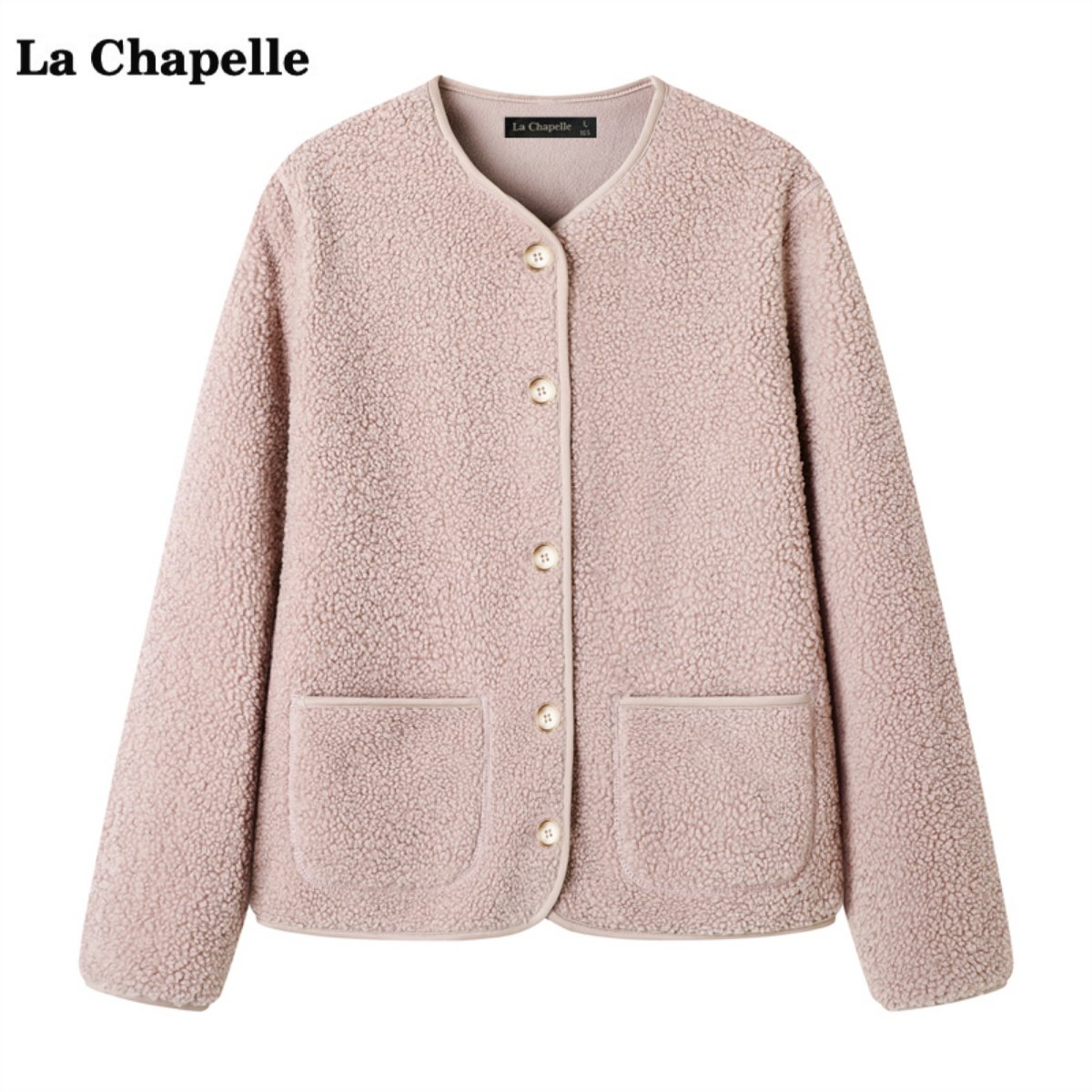 拉夏贝尔/La Chapelle仿羊羔绒摇粒绒外套女冬新款千金风保暖上衣