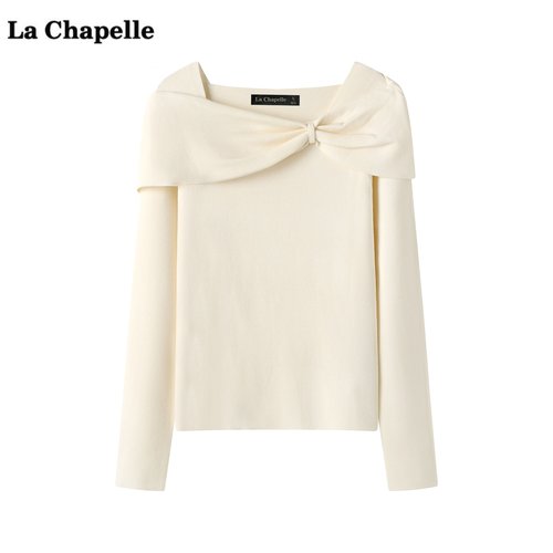 拉夏贝尔/La Chapelle法式蝴蝶结针织衫女秋季新款气质毛衣上衣