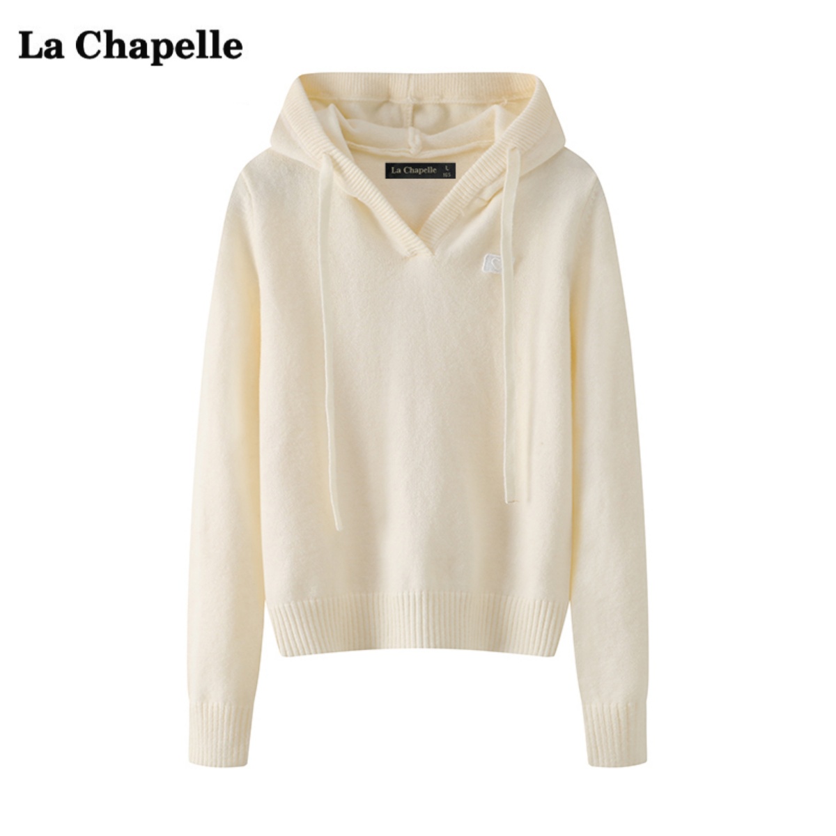 拉夏贝尔/La Chapelle纯色连帽针织衫女春季新款宽松百搭卫衣上衣