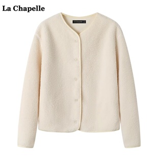 仿羊羔绒外套女摇粒绒圆领开衫 Chapelle秋冬新款 上衣 拉夏贝尔