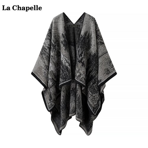 拉夏贝尔/La Chapelle水墨画双面穿披肩女旅游保暖针织披风外搭