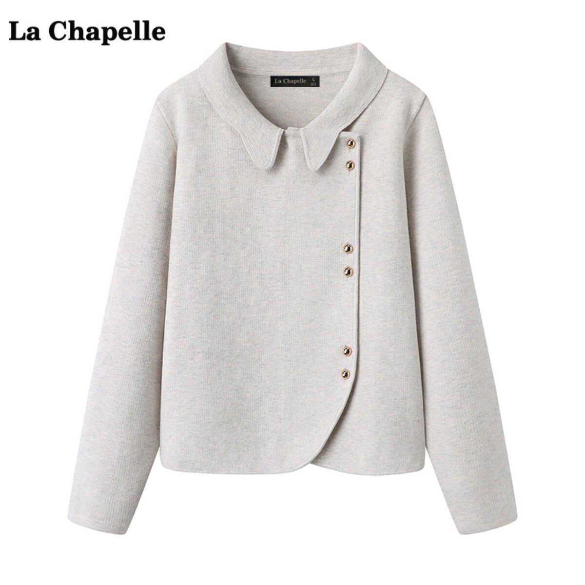 拉夏贝尔/La Chapelle设计感不规则套头毛衣女冬新款娃娃领针织衫