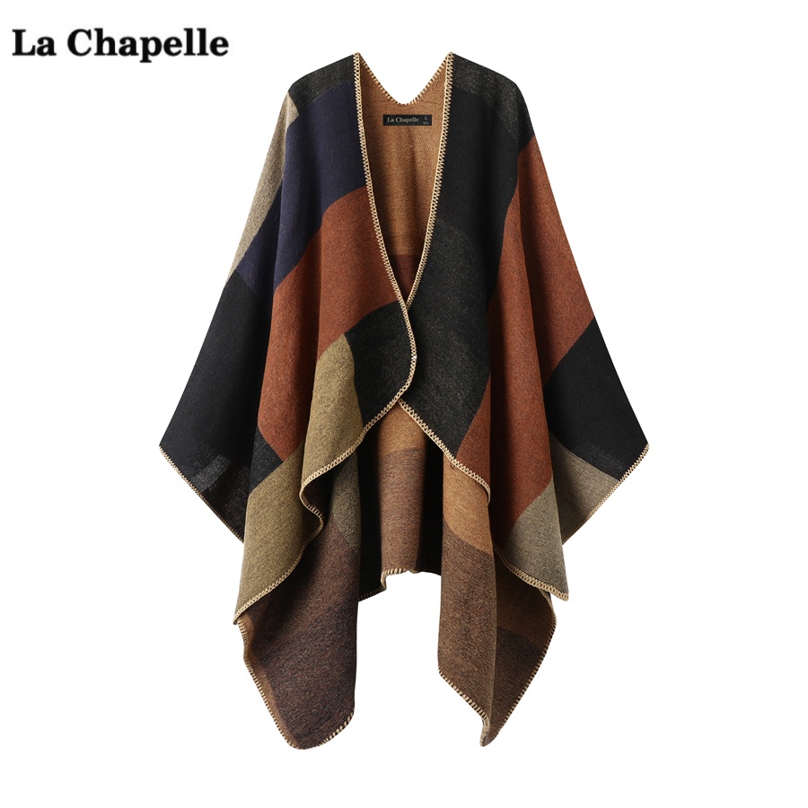 拉夏贝尔/La Chapelle斗篷披肩外套女冬旅游保暖围巾针织披风外搭