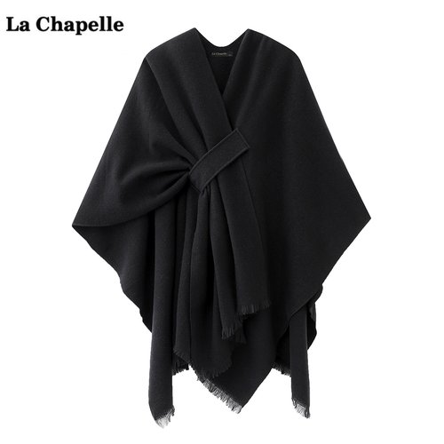 拉夏贝尔/La Chapelle气质百搭流苏披肩斗篷女冬外搭保暖披风围巾
