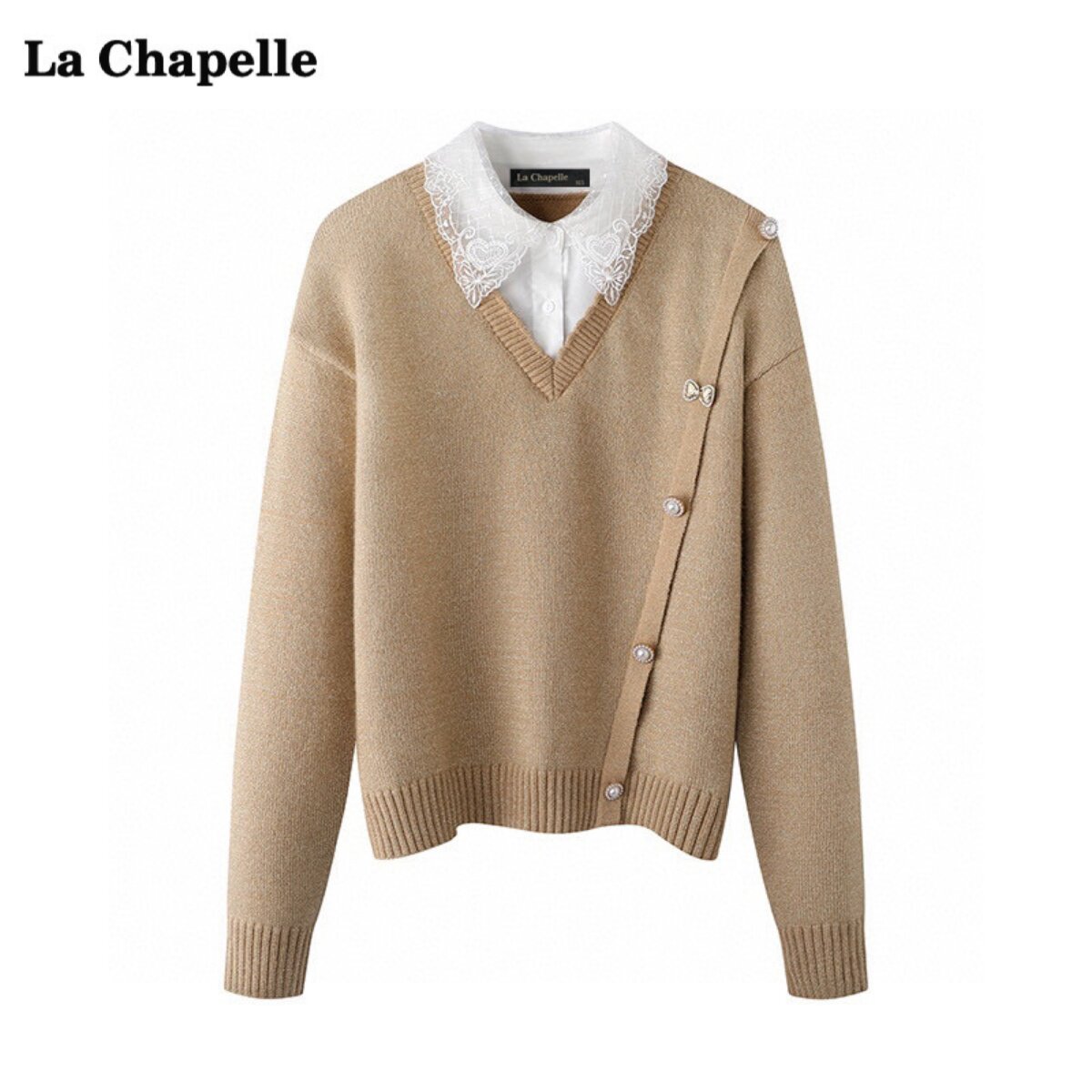 拉夏贝尔/La Chapelle衬衫拼接领毛衣女秋冬新款假两件针织衫上衣怎么样,好用不?