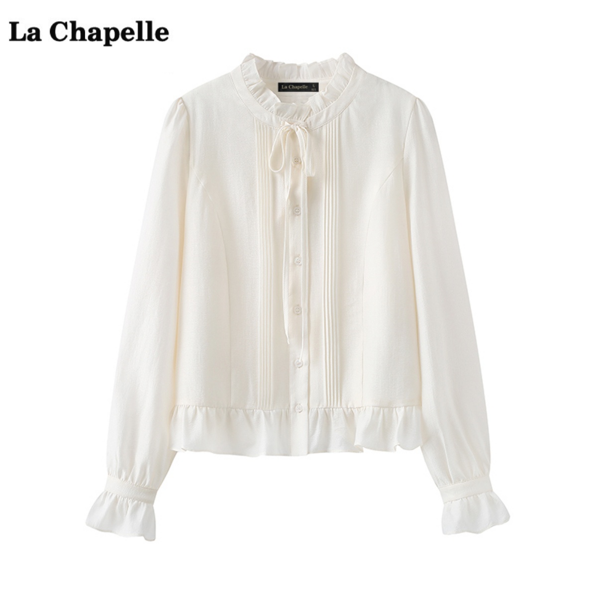 拉夏贝尔/La Chapelle法式气质木耳边衬衫女春季新款长袖衬衣上衣