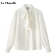 系带长袖 Chapelle法式 衬衫 女秋季 白色宽松上衣 拉夏贝尔 新款