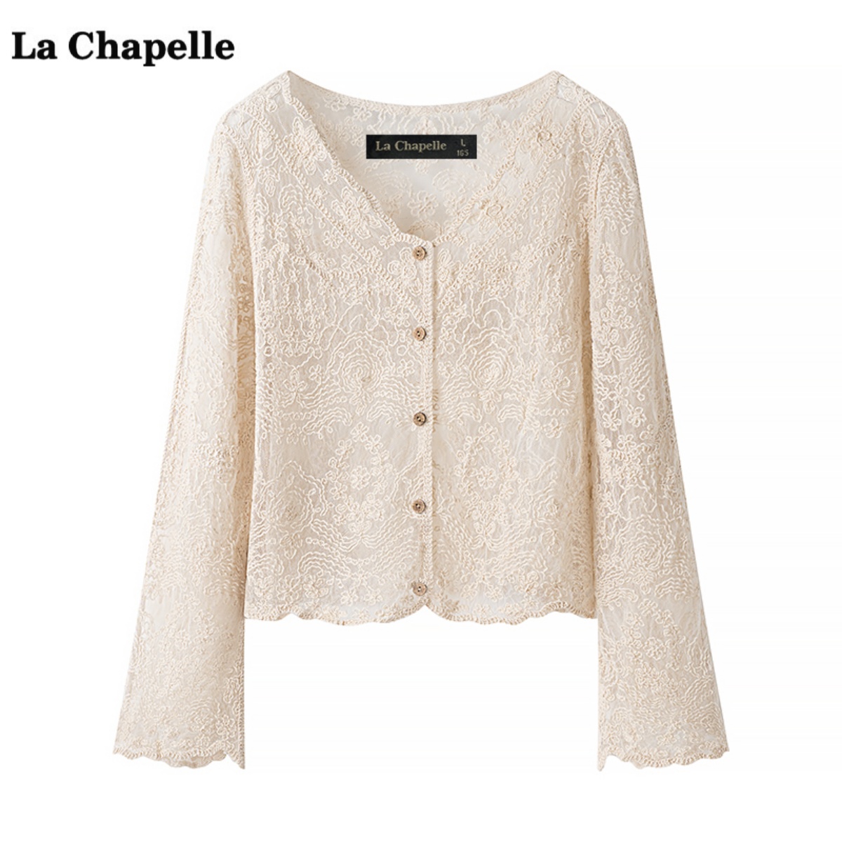 拉夏贝尔/La Chapelle洋气蕾丝长袖针织开衫女秋季新款宽松衬衫