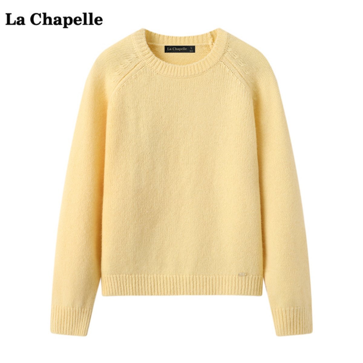 拉夏贝尔/La Chapelle黄色圆领套头针织衫女冬季新款宽松毛衣上衣