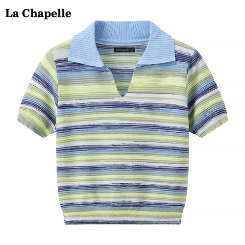 拉夏贝尔/La Chapelle别致POLO领针织衫女夏新款百搭短袖T恤上衣