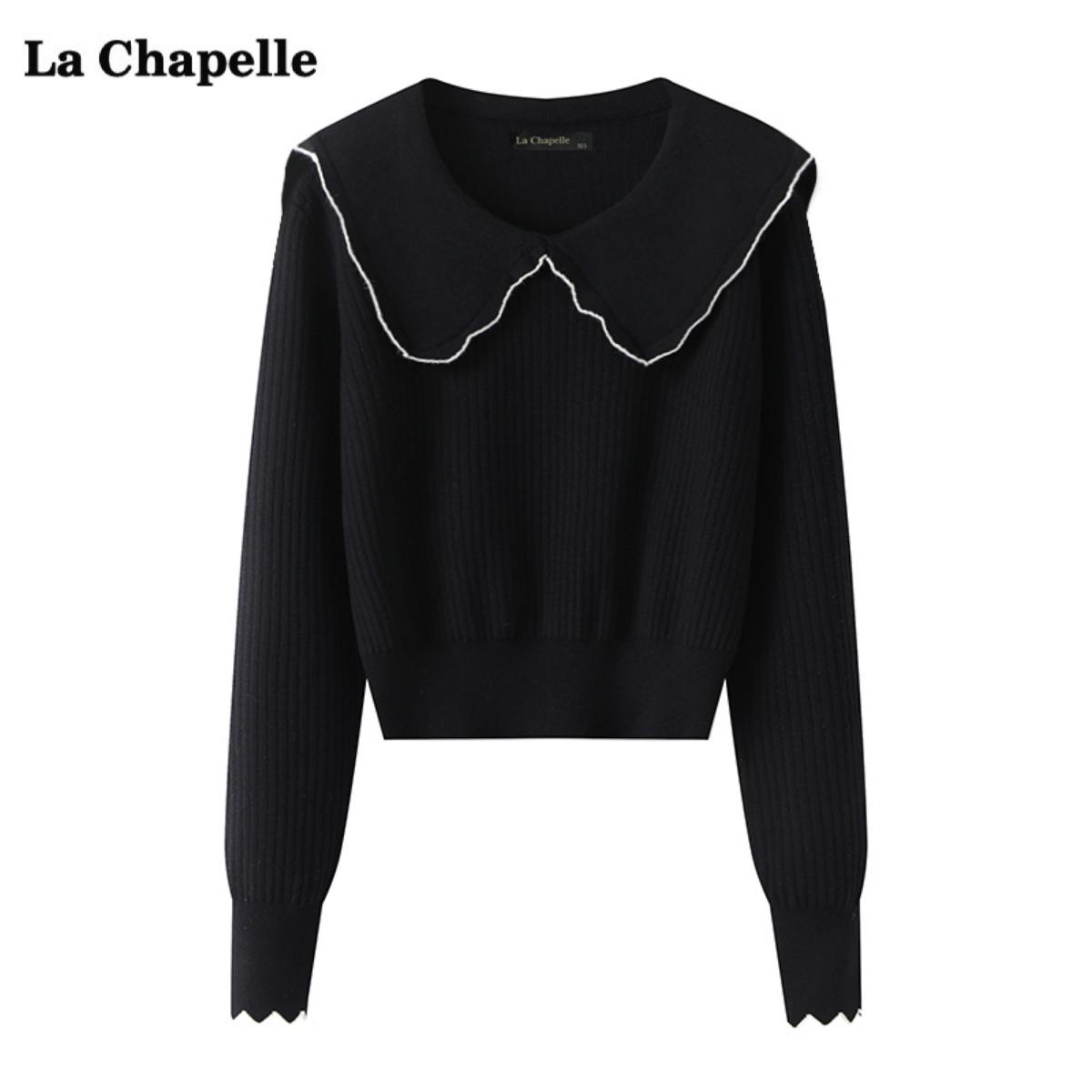 拉夏贝尔/La Chapelle黑色小香风针织衫毛衣女秋季显瘦娃娃领上衣怎么看?