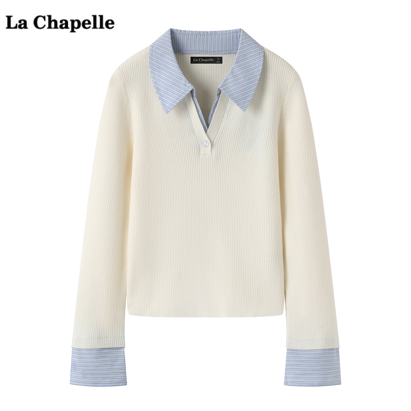 拉夏贝尔/La Chapelle假两件翻领针织衫女秋冬季新款减龄毛衣上衣