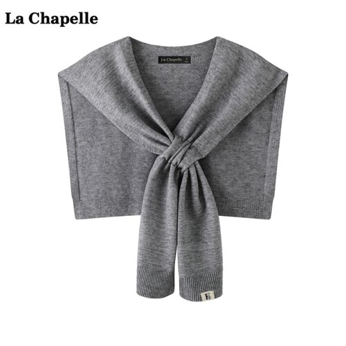 拉夏贝尔/La Chapelle灰色休闲百搭针织披肩女坎肩围巾衬衫外搭