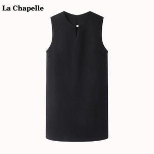拉夏贝尔/La Chapelle黑色小香风背心裙女冬季新款显瘦叠穿连衣裙