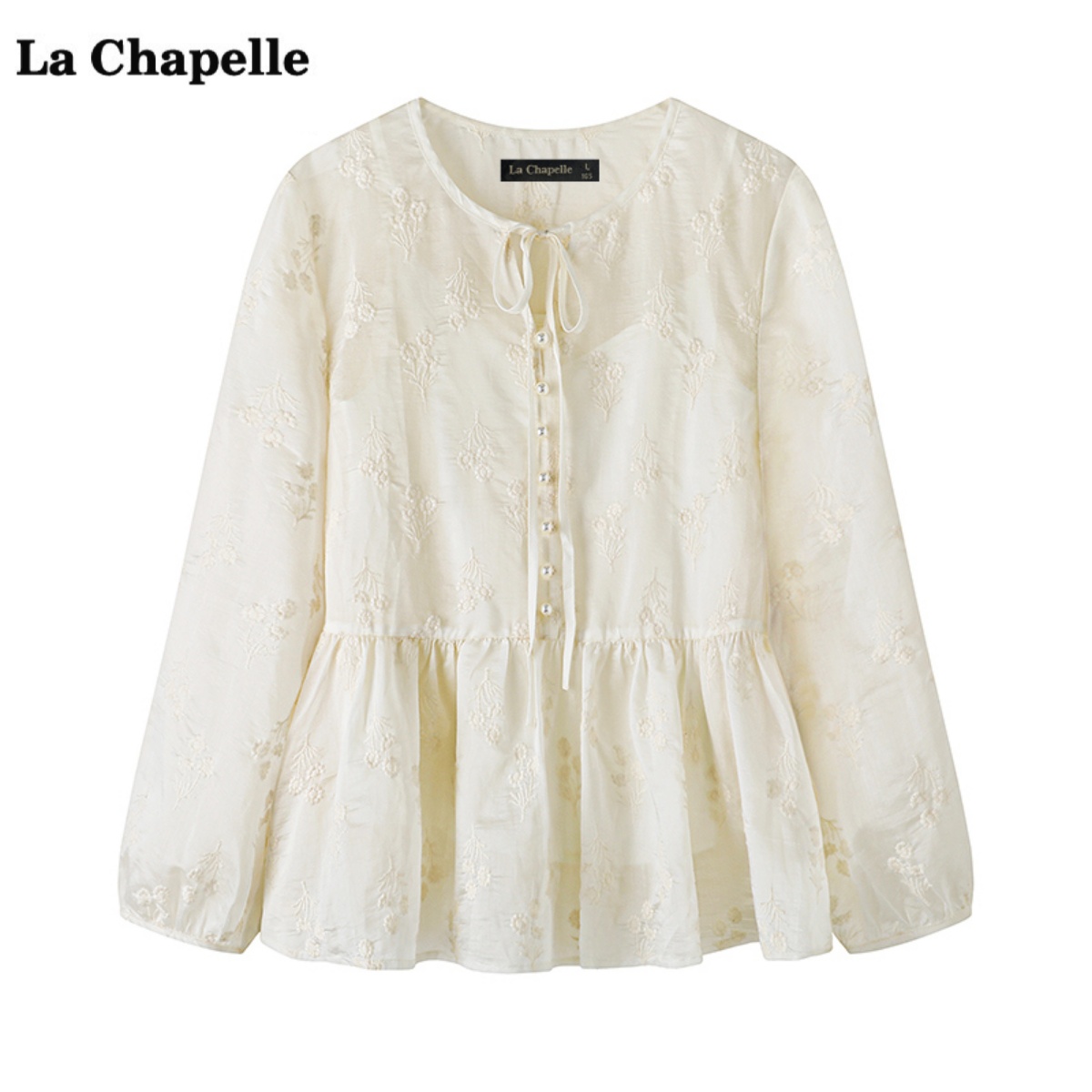 拉夏贝尔/La Chapelle蕾丝雪纺娃娃衫女秋季新款内搭吊带刺绣衬衫