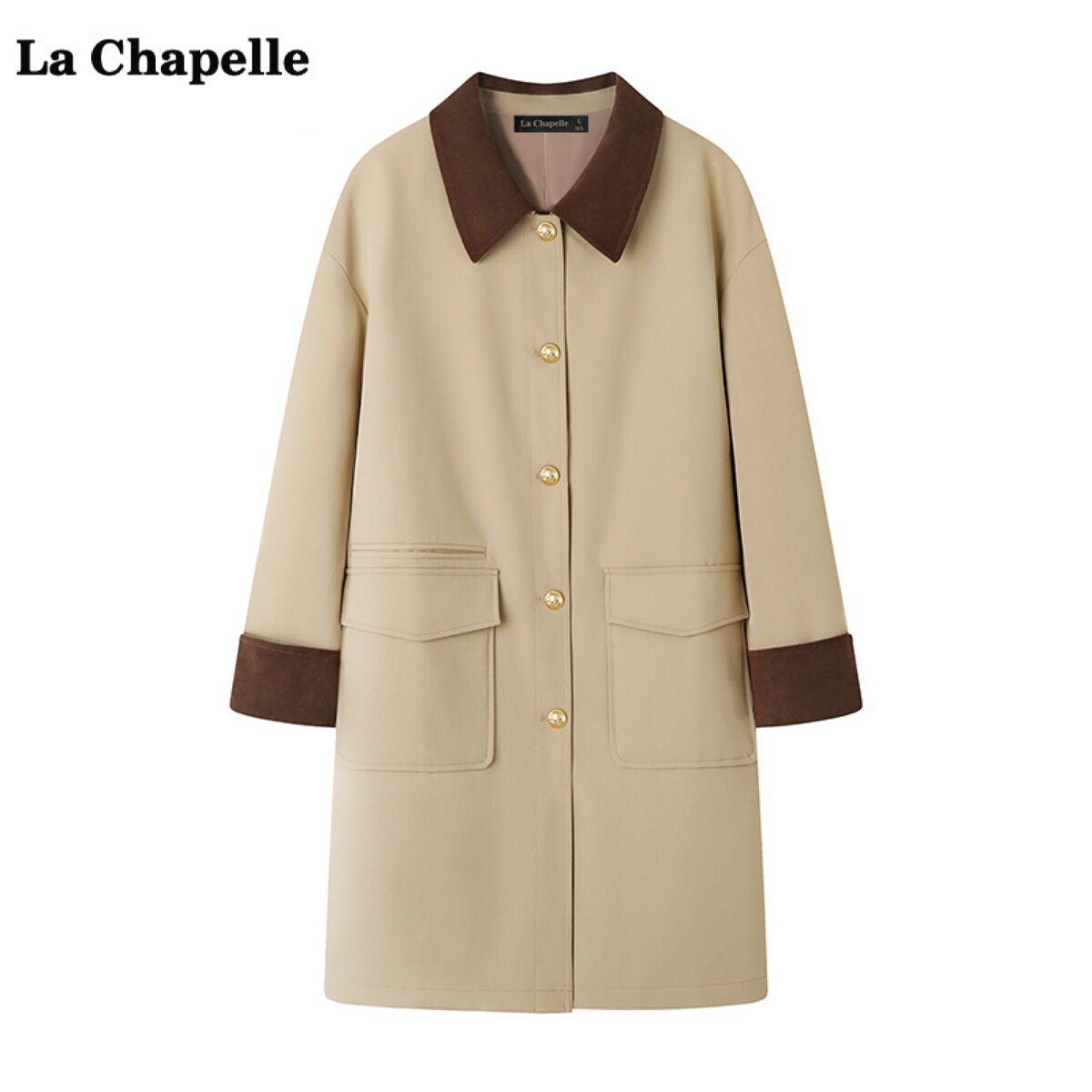 拉夏贝尔/La Chapelle韩版卡其色风衣女秋季新款宽松中长款外套