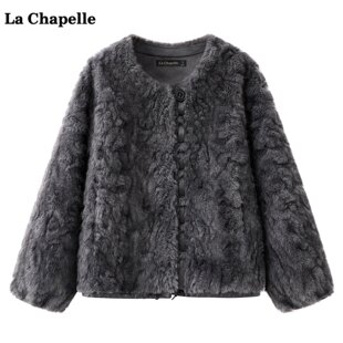 拉夏贝尔/La Chapelle高级感毛毛短款外套女冬季新款宽松圆领上衣