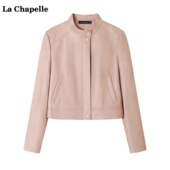 宽松短款 Chapelle立领PU皮衣外套女春秋新款 夹克上衣 拉夏贝尔