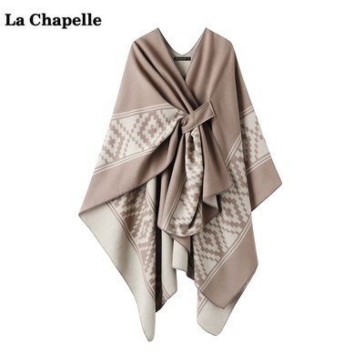 拉夏贝尔/La Chapelle复古民族风披肩斗篷女宽松提花外搭披风上衣