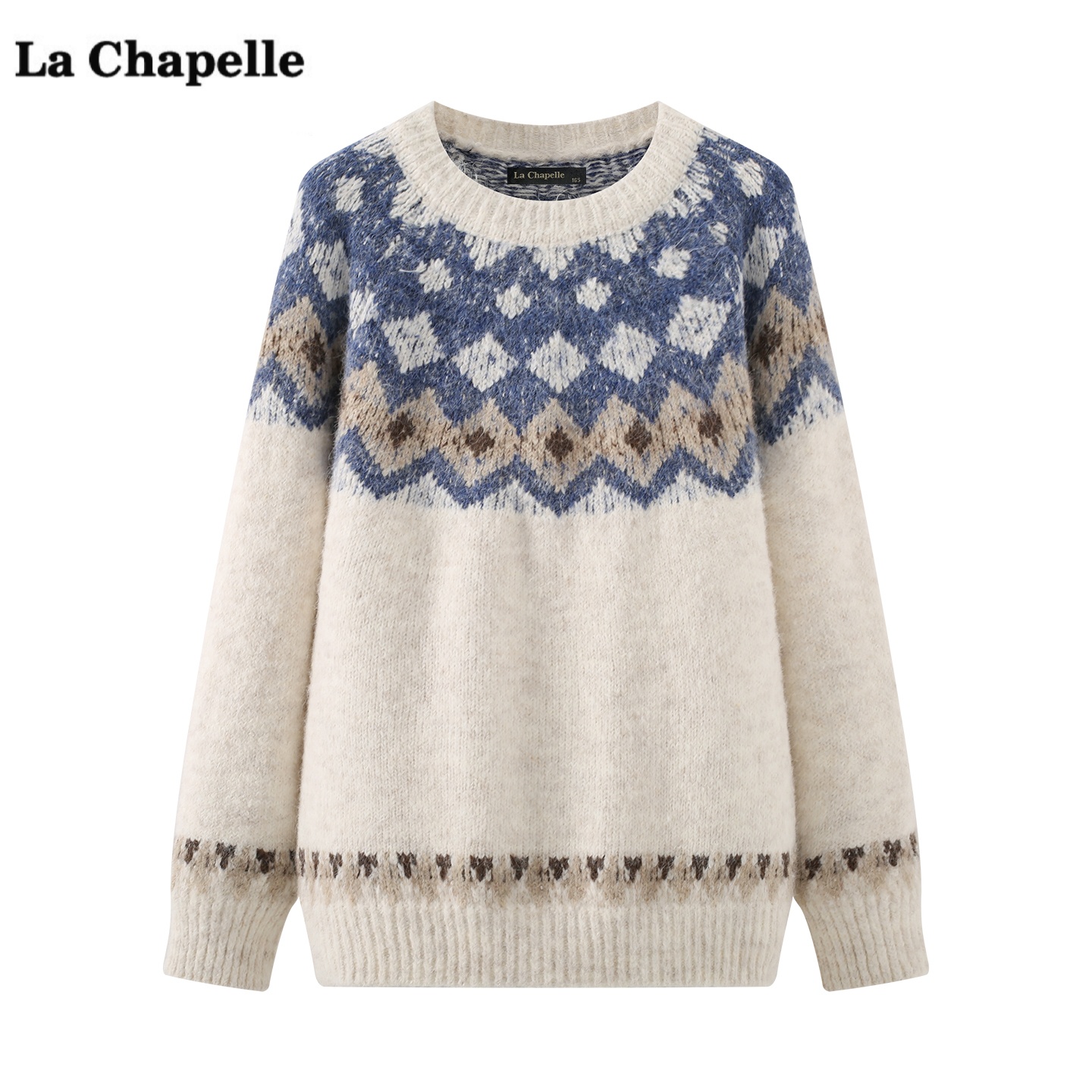 拉夏贝尔/La Chapelle慵懒风菱格针织衫毛衣女冬季新款费尔岛上衣