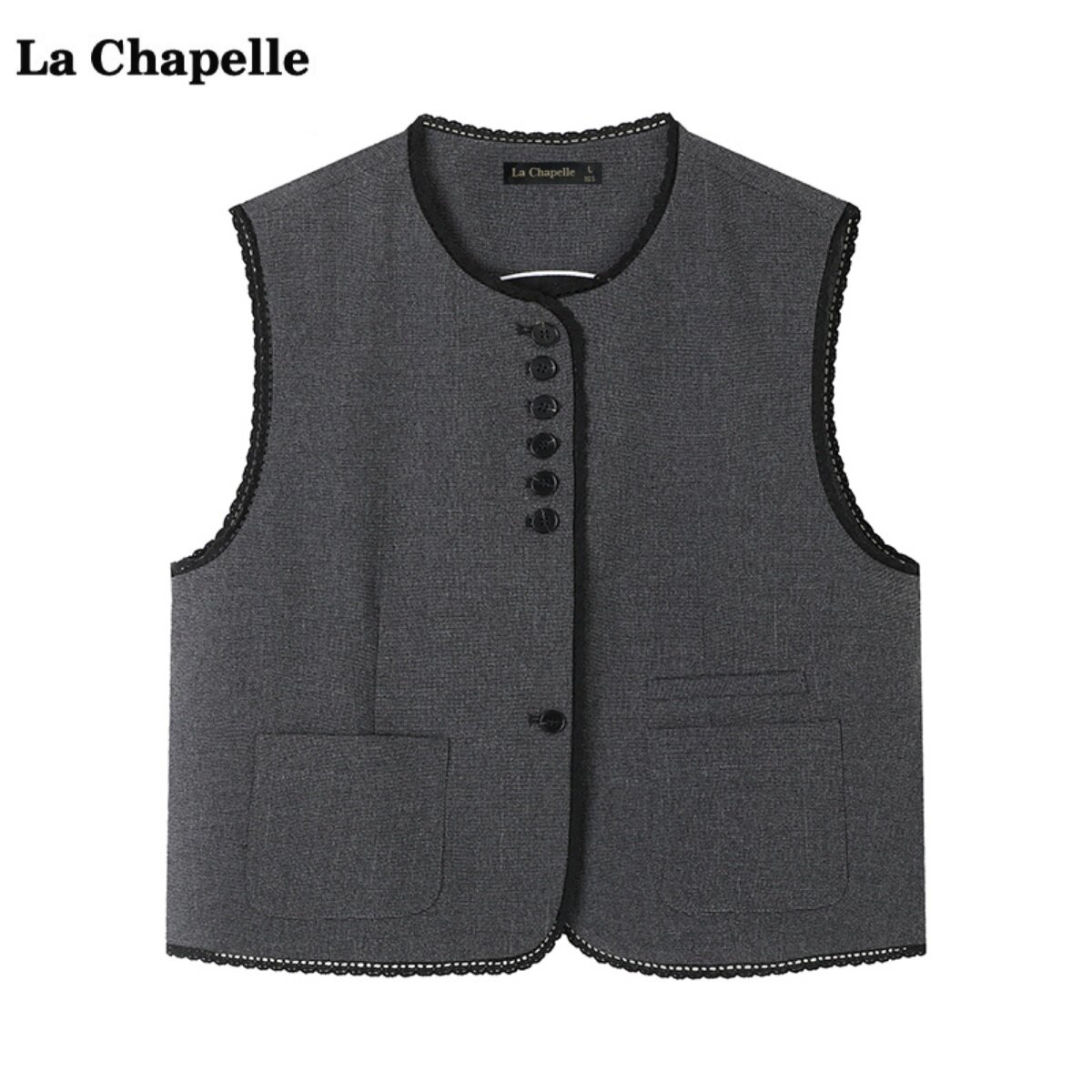 拉夏贝尔/La Chapelle小香风圆领无袖马甲女秋季新款宽松百搭上衣