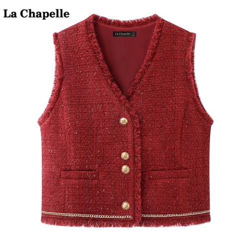 拉夏贝尔/La Chapelle红色小香风马甲女2025春季新款背心外套上衣