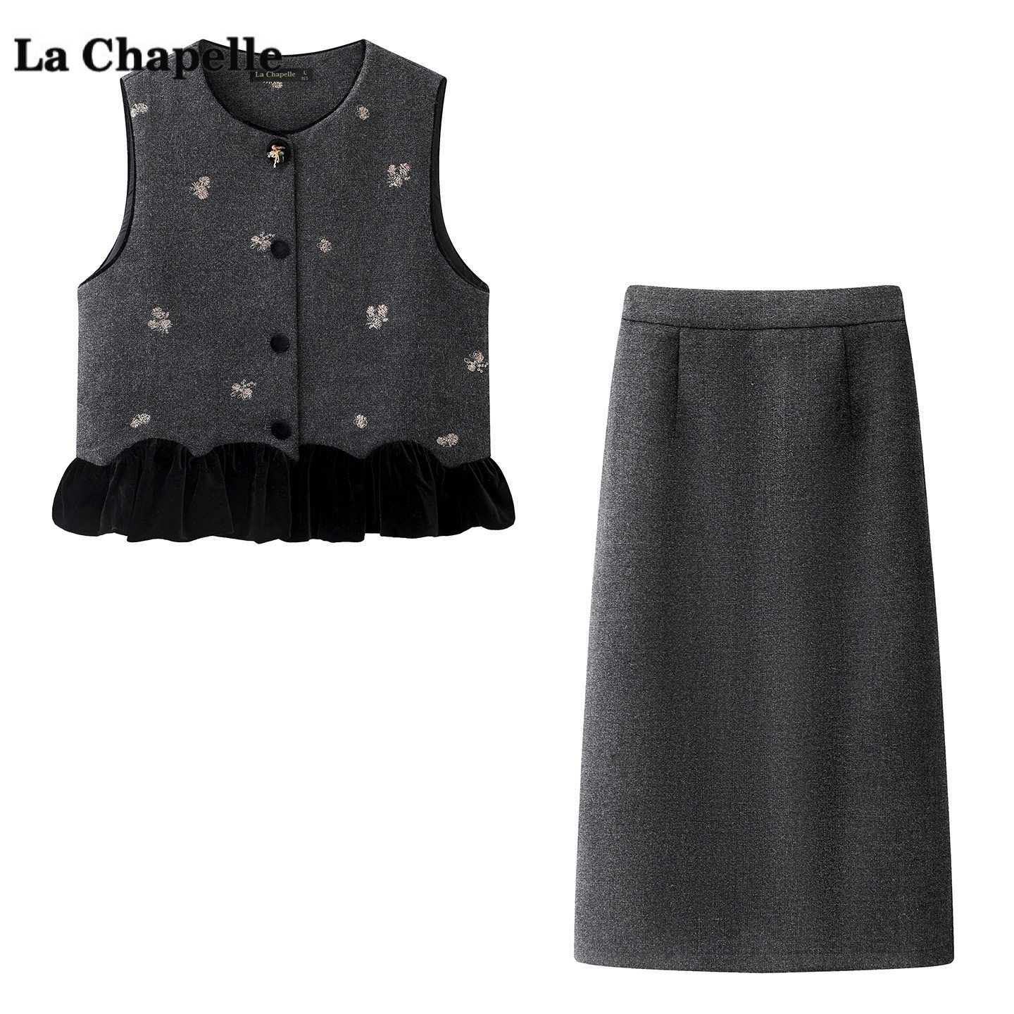 拉夏贝尔/La Chapelle小香风马甲半身裙两件套女春季新款时尚套装,女装/女士精品,时尚套装,淘宝优惠券,粉丝福利购,淘宝优惠卷