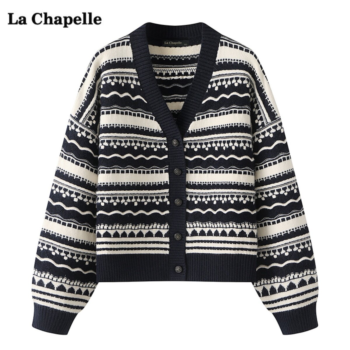 拉夏贝尔/La Chapelle复古条纹V领长袖针织开衫外套女秋宽松上衣属于什么档次？