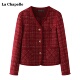 拉夏贝尔 气质百搭上衣 新款 Chapelle红色小香风外套女2024春季