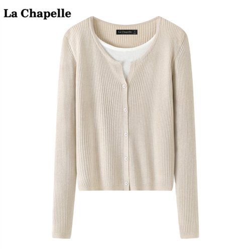 拉夏贝尔LaChapelle假两件打底内搭针织衫女秋季新款薄款毛衣上衣