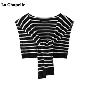 外搭小坎肩 拉夏贝尔 Chapelle薄款 黑色条纹针织披肩女春夏衬衫