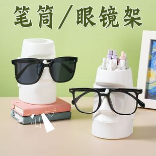 新款创意摩艾石像笔筒摆件精致复活岛石像眼镜支架桌面装饰品