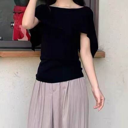 法式轻熟高级感斗篷披肩短袖T恤女夏季新款修身显瘦气质百搭上衣