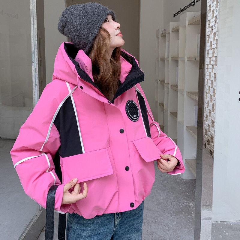 【大货】连帽撞色条纹工装羽绒服50绒C155-961-P335控508,女装套装/套裙,2C155