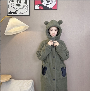 宽松中长款 大码 睡袍女 加厚保暖舒棉绒睡衣家居服情侣套装 秋冬新款