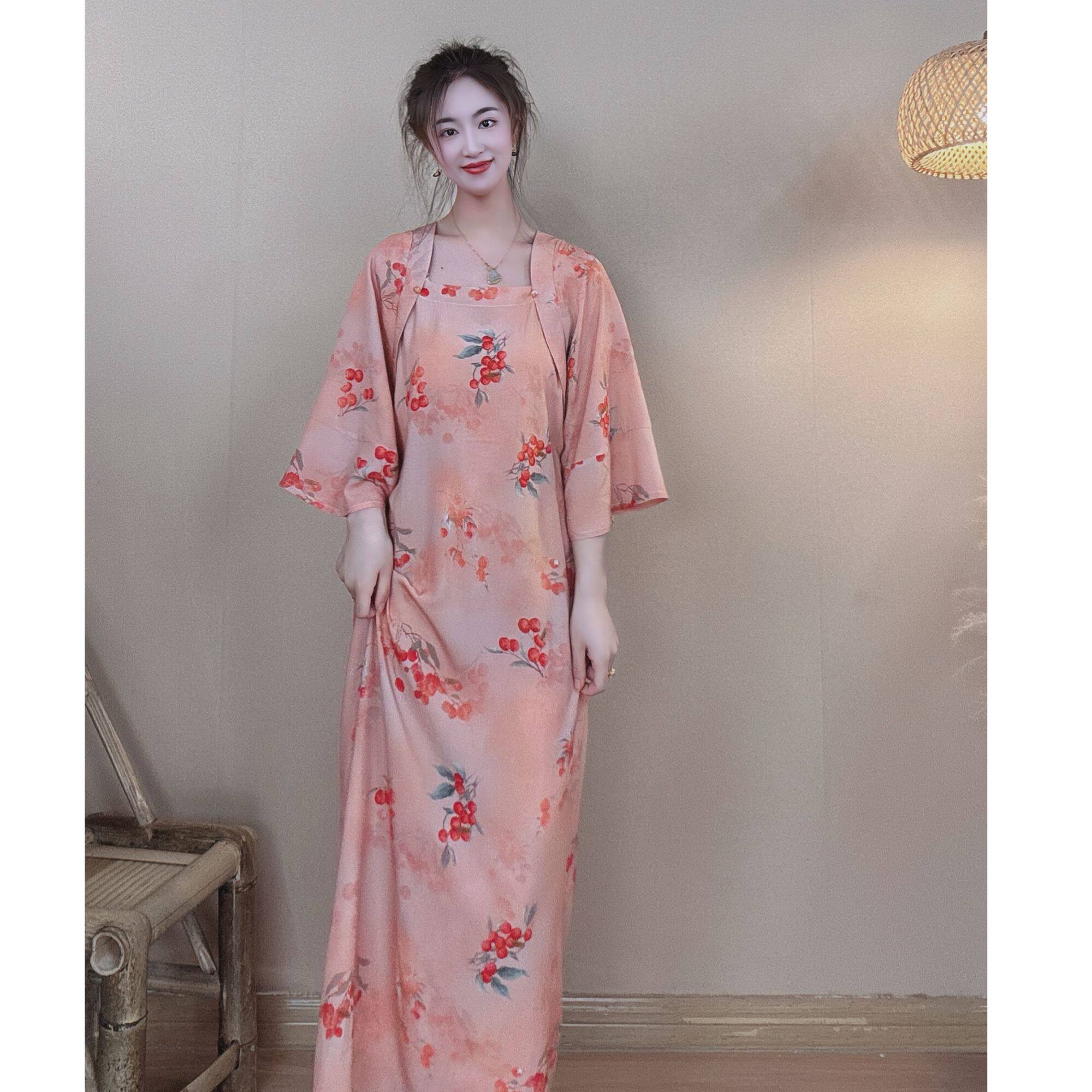 【衣羊羊】夏季棉绸新中式假两件旗袍连衣裙复古薄款宽松中国风长