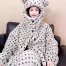 中长款 冬保暖睡衣家居服套装 睡袍毛绒浴袍加厚情侣款 三层加厚