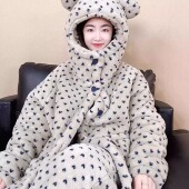 睡袍毛绒浴袍加厚情侣款 中长款 三层加厚 冬保暖睡衣家居服套装