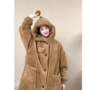 【极寒系列】加绒连帽外穿加厚保暖中长款睡衣家居服情侣睡袍套装