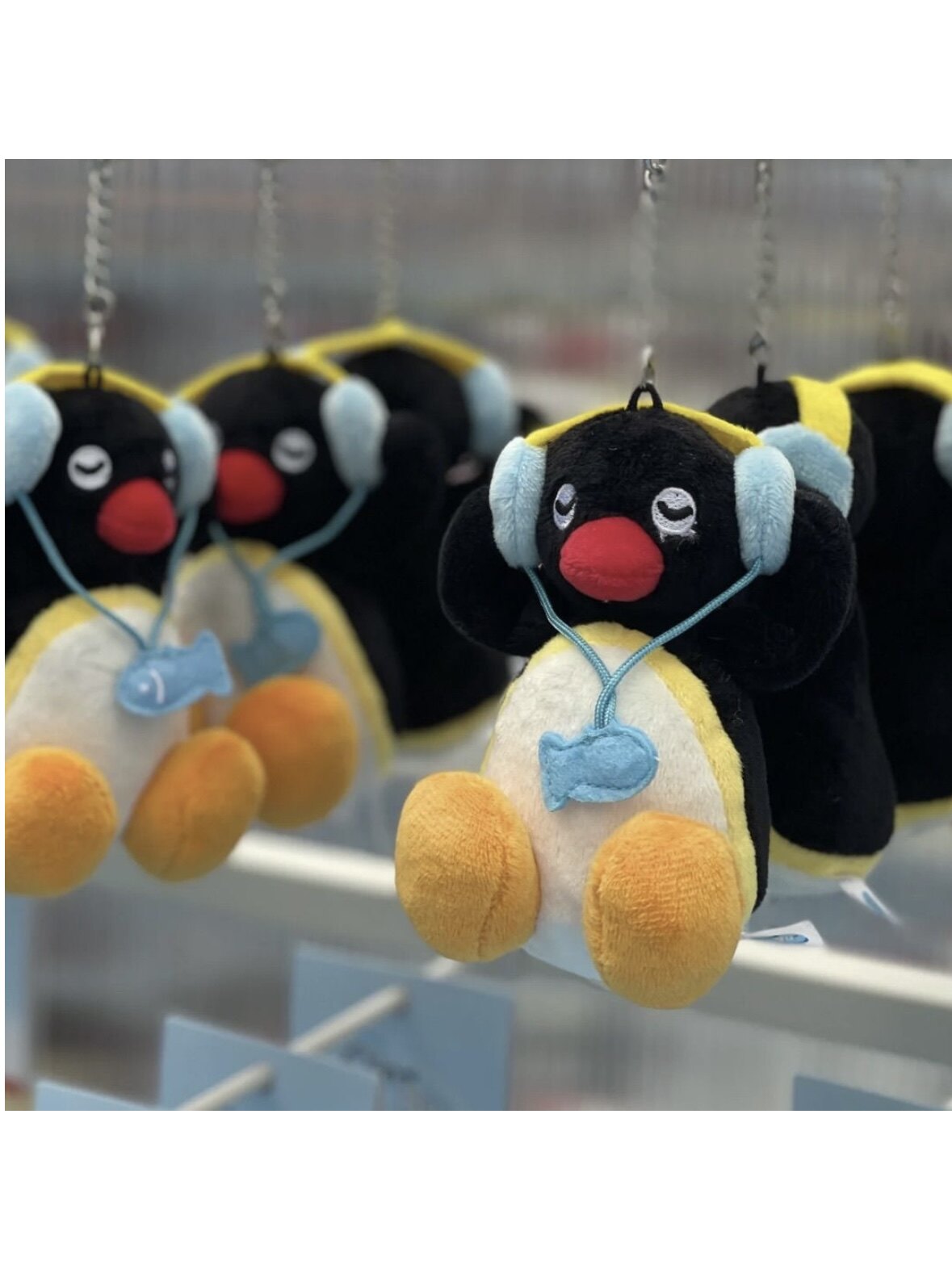 창의적이고 재미있는 PINGU 헤드폰 펭귄 봉제 인형 인형 귀여운 가방 펜던트 키 체인