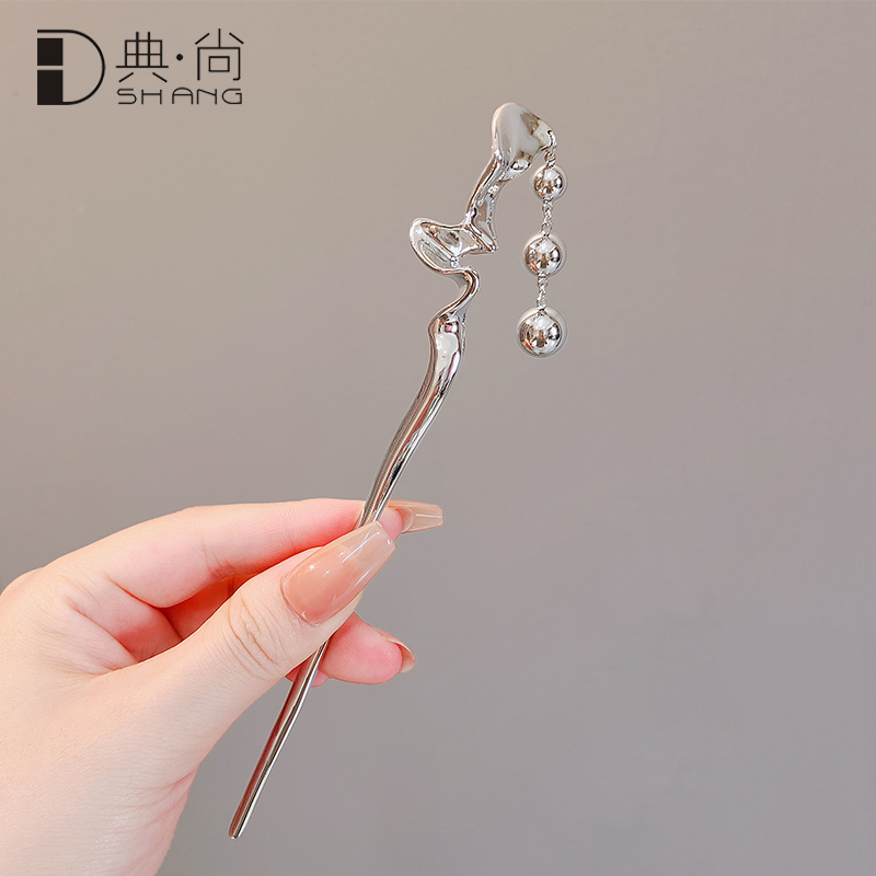 冷淡风液态金属发簪女简约