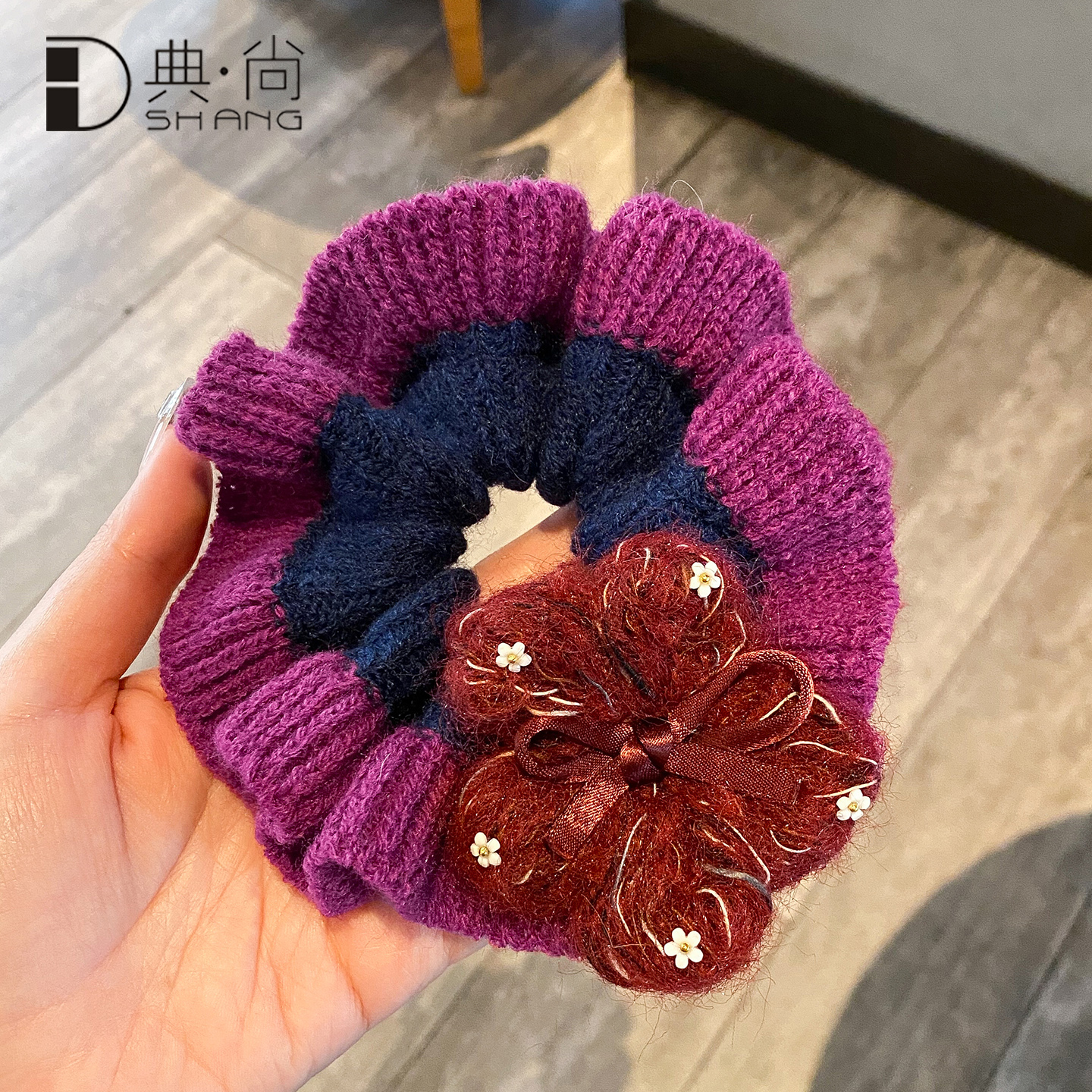 典尚大肠发圈针织毛线花朵百搭