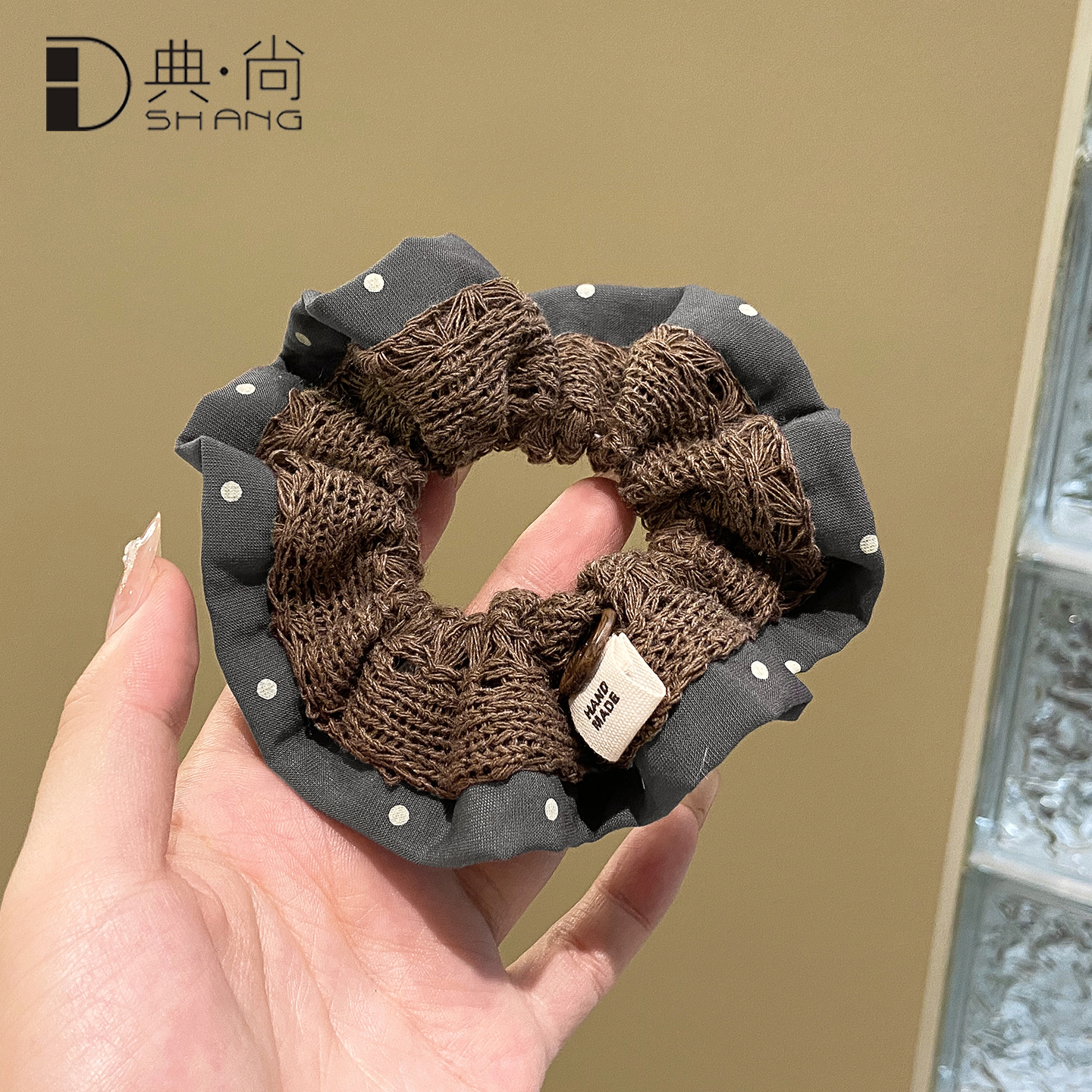 韩国针织拼色波点大肠发圈