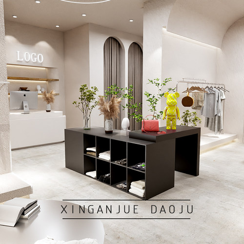 黑色烤漆桌子服装店中岛桌展示台