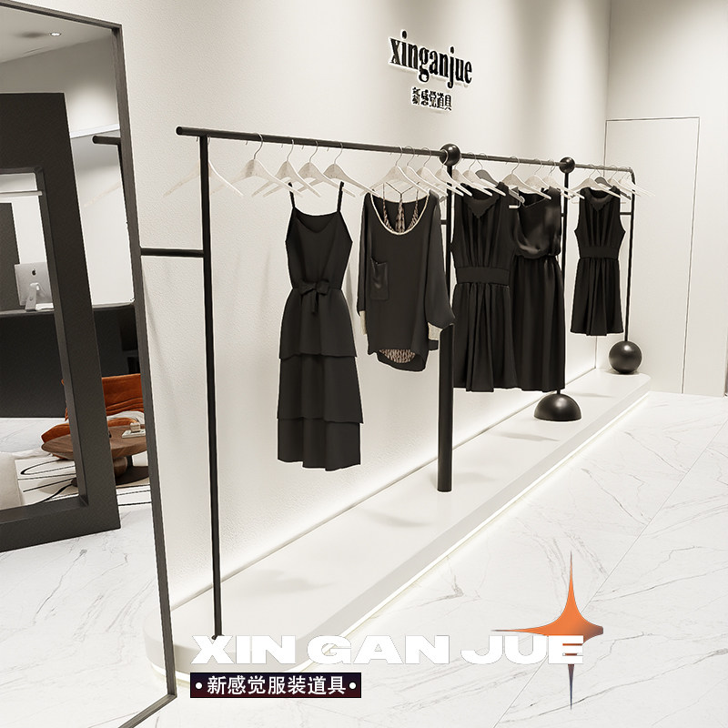 黑色上墙挂衣架女装店陈列架衣服展示架服装店铁艺电镀货架挂衣杆