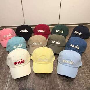 emis帽子女贴布手写体棒球帽明星同款 大头围软顶韩系显脸小鸭舌帽