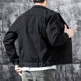 牛仔外套男装黑色潮流上衣大码宽松夹克男春秋款JK09-P70有现货，男装夹克，星座224-3
