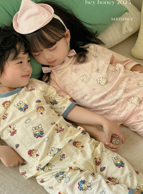 大小卷HeyHoney儿童25夏款半袖呼吸孔卡通提花两件套装家居服睡衣